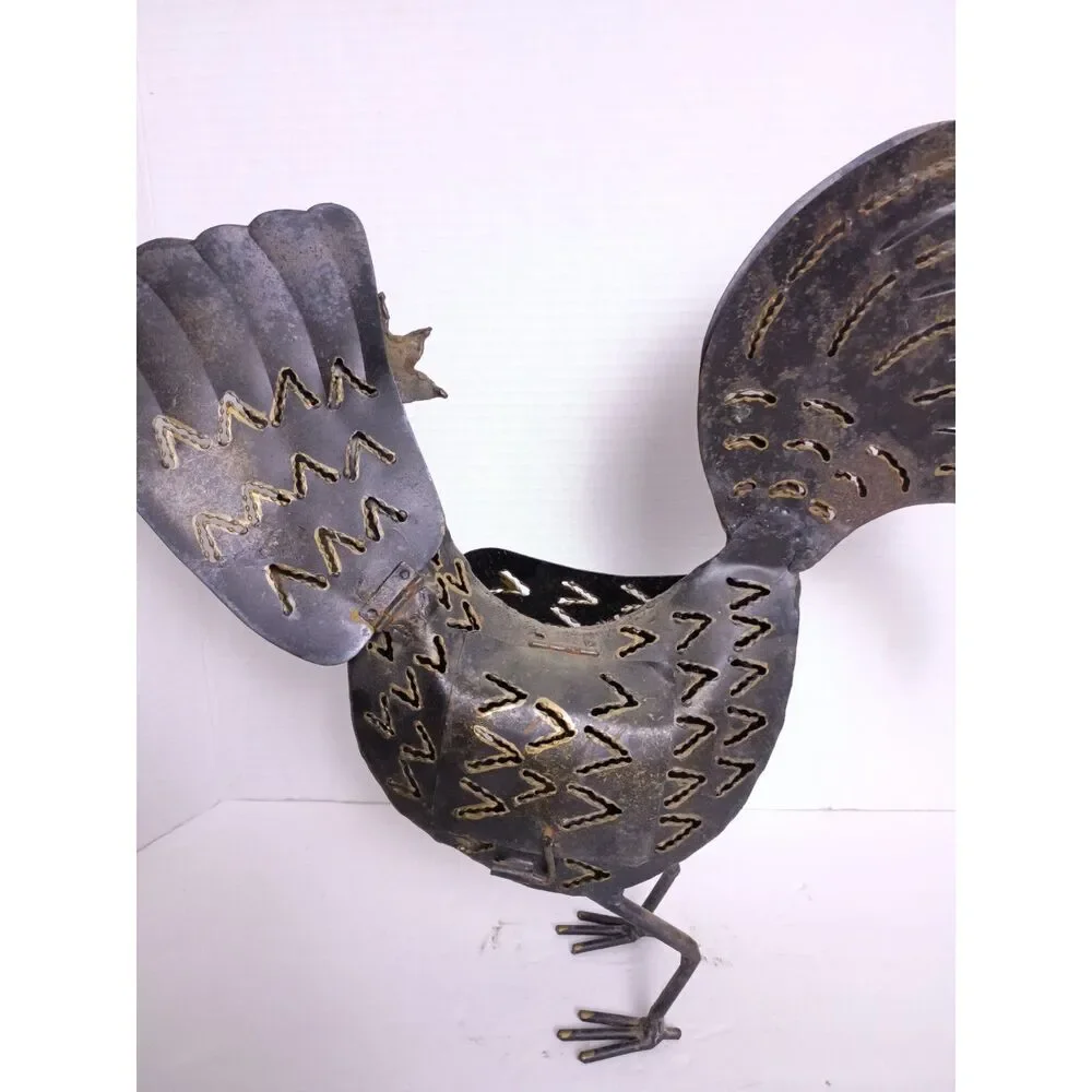 Vintage Rustic Metal Rooster Chicken Handmade Outdoor Tealight Candle Holder